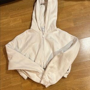Aritzia Cream Mega Cozy Sweatfleece Cropped Zip-Up
